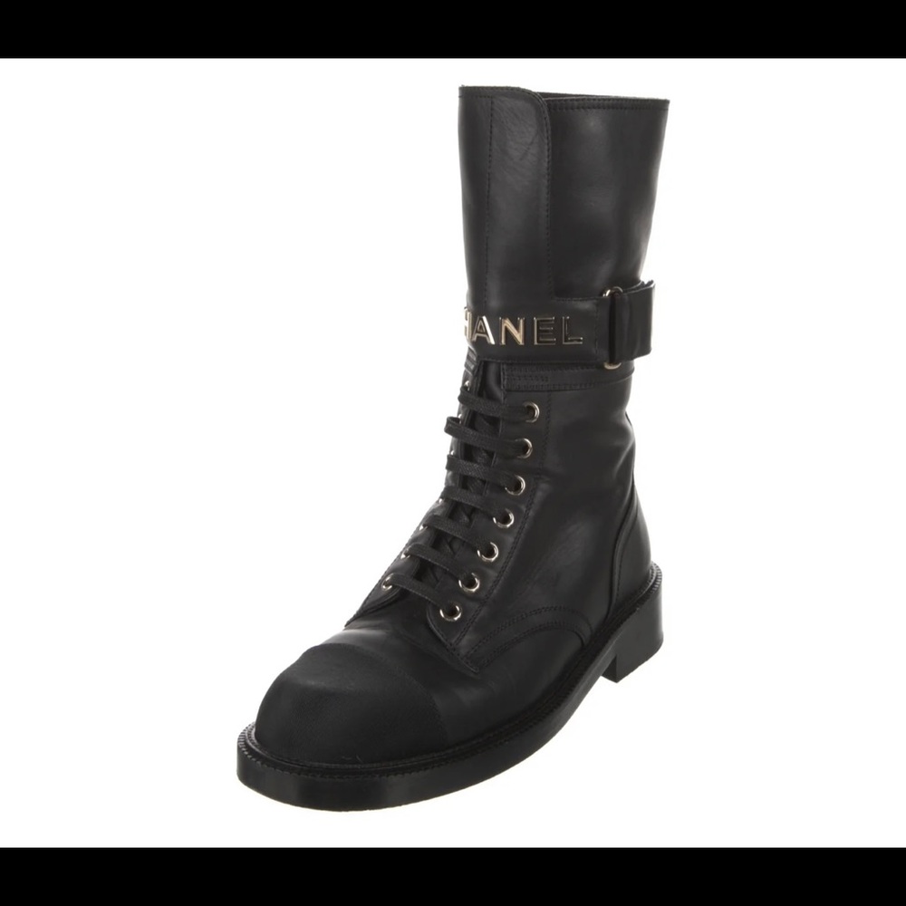 Authentic & sold out Chanel Leather Mid-Calf Combat Boots